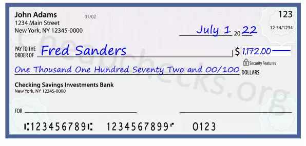 One Thousand One Hundred Seventy Two and 00/100 filled out on a check