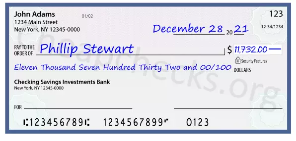 Eleven Thousand Seven Hundred Thirty Two and 00/100 filled out on a check