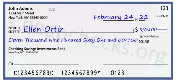 Eleven Thousand Nine Hundred Sixty One and 00/100 filled out on a check