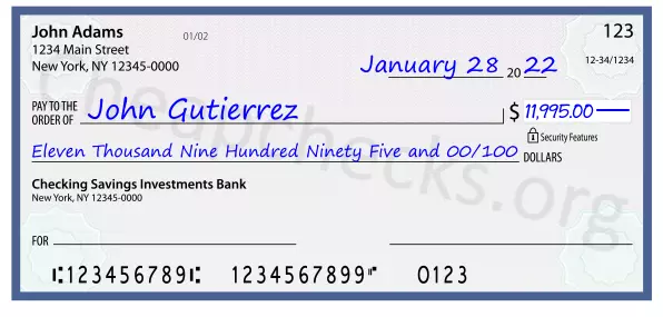 Eleven Thousand Nine Hundred Ninety Five and 00/100 filled out on a check