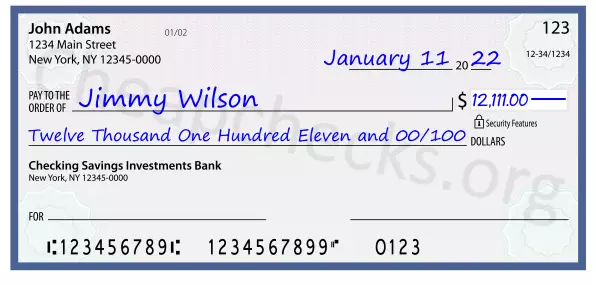 Twelve Thousand One Hundred Eleven and 00/100 filled out on a check