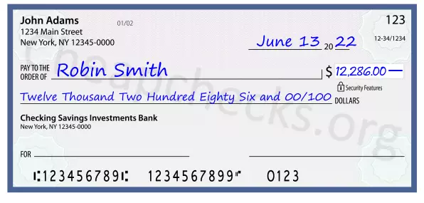 Twelve Thousand Two Hundred Eighty Six and 00/100 filled out on a check