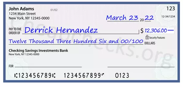 Twelve Thousand Three Hundred Six and 00/100 filled out on a check