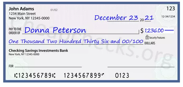 One Thousand Two Hundred Thirty Six and 00/100 filled out on a check