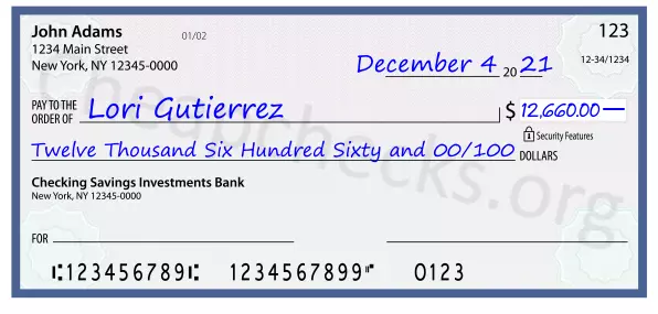 Twelve Thousand Six Hundred Sixty and 00/100 filled out on a check