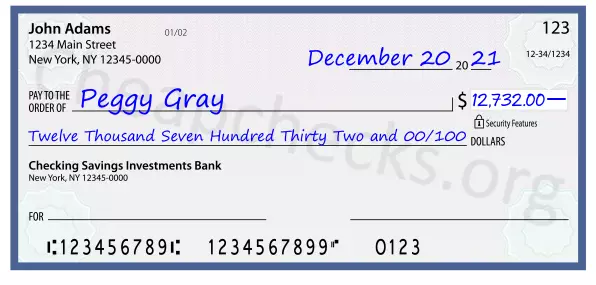 Twelve Thousand Seven Hundred Thirty Two and 00/100 filled out on a check