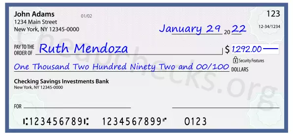 One Thousand Two Hundred Ninety Two and 00/100 filled out on a check