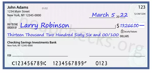 Thirteen Thousand Two Hundred Sixty Six and 00/100 filled out on a check