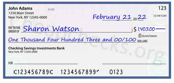 One Thousand Four Hundred Three and 00/100 filled out on a check