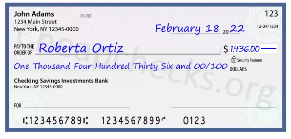 One Thousand Four Hundred Thirty Six and 00/100 filled out on a check