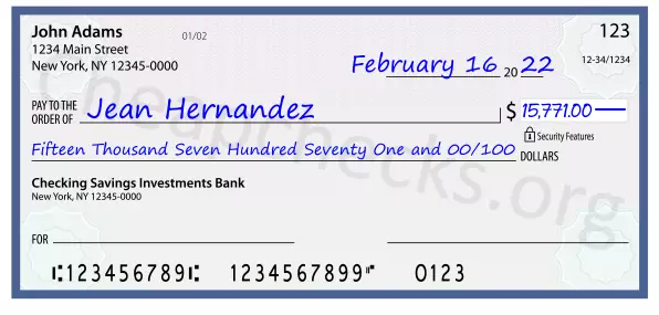 Fifteen Thousand Seven Hundred Seventy One and 00/100 filled out on a check