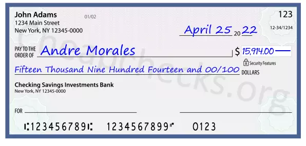 Fifteen Thousand Nine Hundred Fourteen and 00/100 filled out on a check