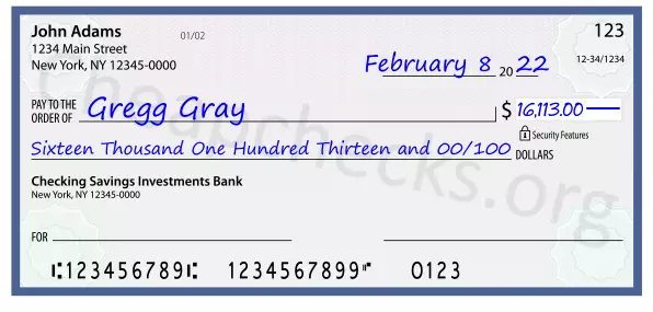 Sixteen Thousand One Hundred Thirteen and 00/100 filled out on a check