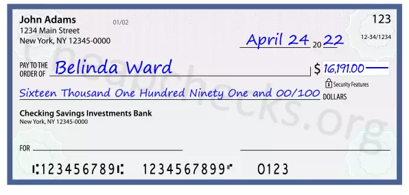 Sixteen Thousand One Hundred Ninety One and 00/100 filled out on a check