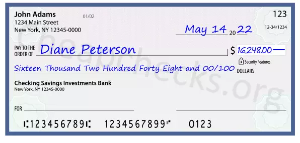 Sixteen Thousand Two Hundred Forty Eight and 00/100 filled out on a check