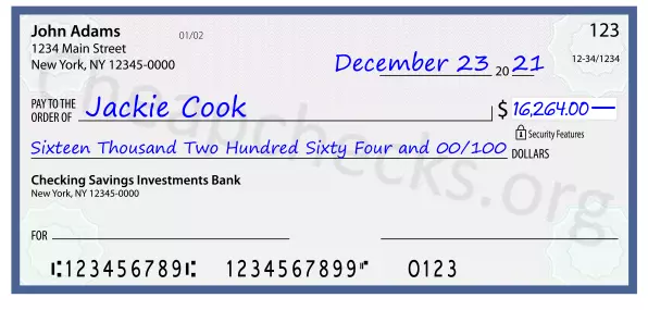 Sixteen Thousand Two Hundred Sixty Four and 00/100 filled out on a check