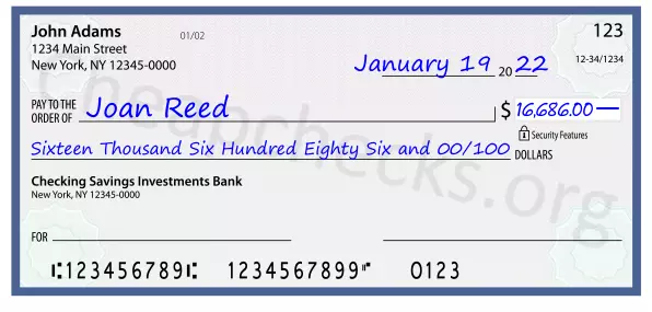 Sixteen Thousand Six Hundred Eighty Six and 00/100 filled out on a check