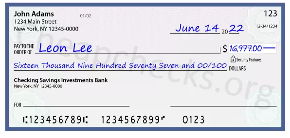 Sixteen Thousand Nine Hundred Seventy Seven and 00/100 filled out on a check