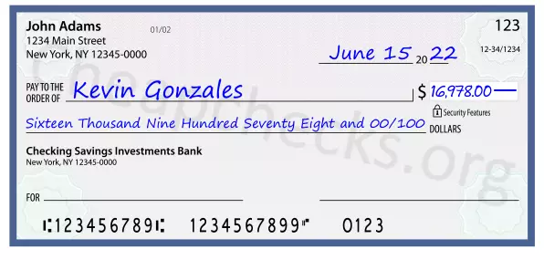 Sixteen Thousand Nine Hundred Seventy Eight and 00/100 filled out on a check