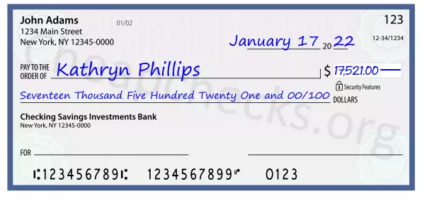 Seventeen Thousand Five Hundred Twenty One and 00/100 filled out on a check