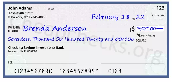 Seventeen Thousand Six Hundred Twenty and 00/100 filled out on a check