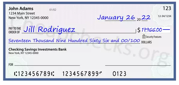 Seventeen Thousand Nine Hundred Sixty Six and 00/100 filled out on a check