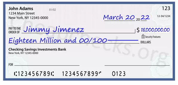 Eighteen Million and 00/100 filled out on a check