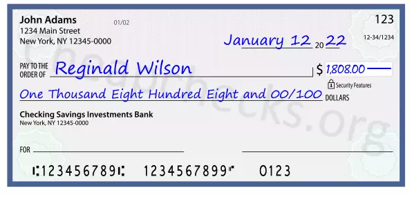 One Thousand Eight Hundred Eight and 00/100 filled out on a check