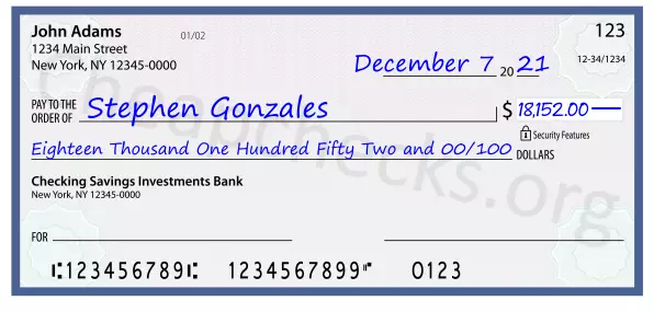 Eighteen Thousand One Hundred Fifty Two and 00/100 filled out on a check