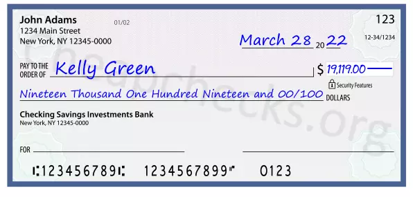 Nineteen Thousand One Hundred Nineteen and 00/100 filled out on a check