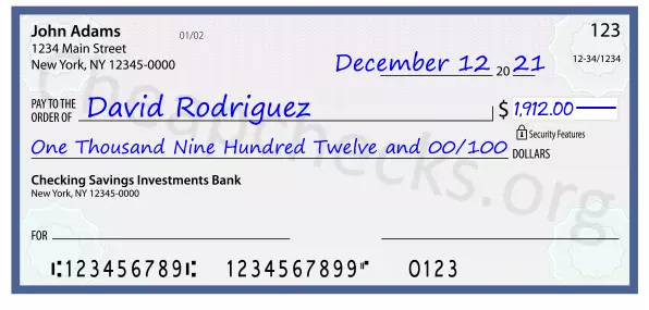 One Thousand Nine Hundred Twelve and 00/100 filled out on a check