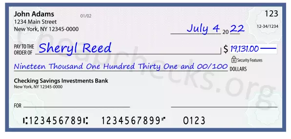 Nineteen Thousand One Hundred Thirty One and 00/100 filled out on a check