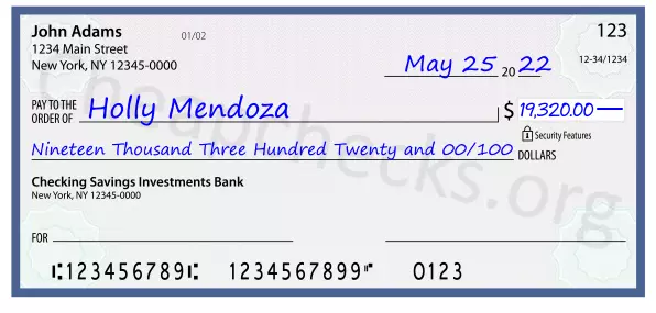 Nineteen Thousand Three Hundred Twenty and 00/100 filled out on a check