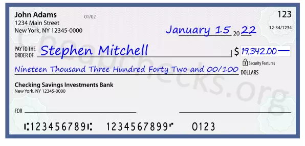 Nineteen Thousand Three Hundred Forty Two and 00/100 filled out on a check