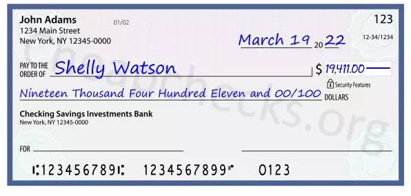 Nineteen Thousand Four Hundred Eleven and 00/100 filled out on a check