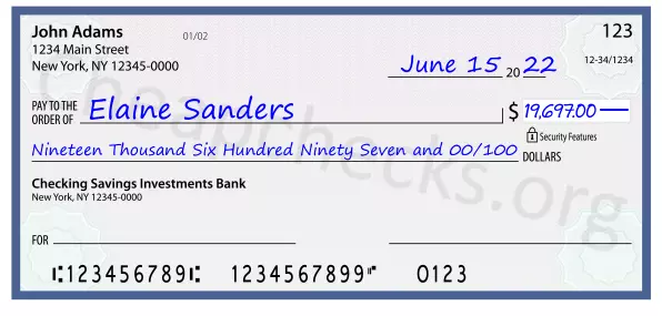 Nineteen Thousand Six Hundred Ninety Seven and 00/100 filled out on a check