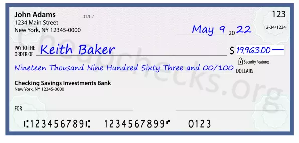 Nineteen Thousand Nine Hundred Sixty Three and 00/100 filled out on a check