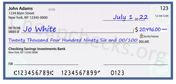 Twenty Thousand Four Hundred Ninety Six and 00/100 filled out on a check