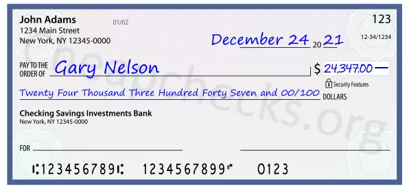 Twenty Four Thousand Three Hundred Forty Seven and 00/100 filled out on a check