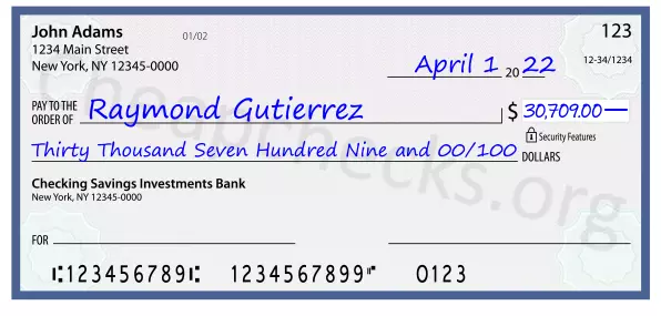 Thirty Thousand Seven Hundred Nine and 00/100 filled out on a check