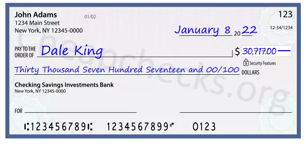 Thirty Thousand Seven Hundred Seventeen and 00/100 filled out on a check