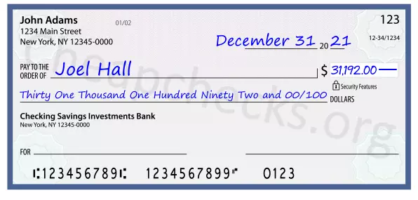 Thirty One Thousand One Hundred Ninety Two and 00/100 filled out on a check