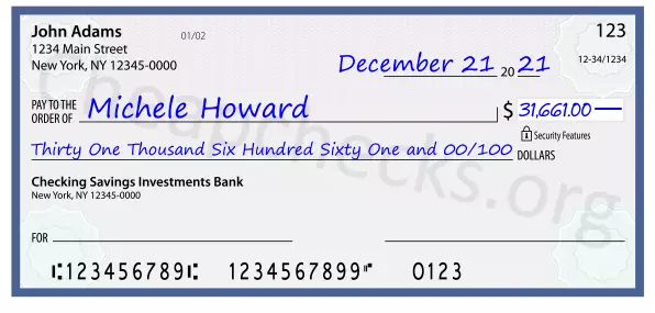 Thirty One Thousand Six Hundred Sixty One and 00/100 filled out on a check