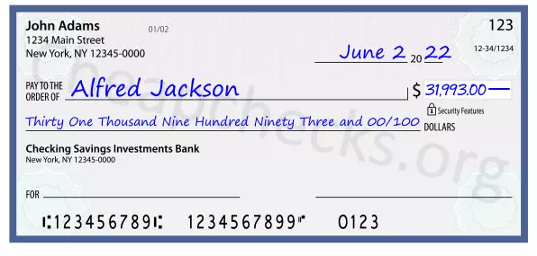 Thirty One Thousand Nine Hundred Ninety Three and 00/100 filled out on a check