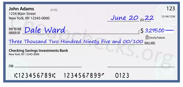 Three Thousand Two Hundred Ninety Five and 00/100 filled out on a check