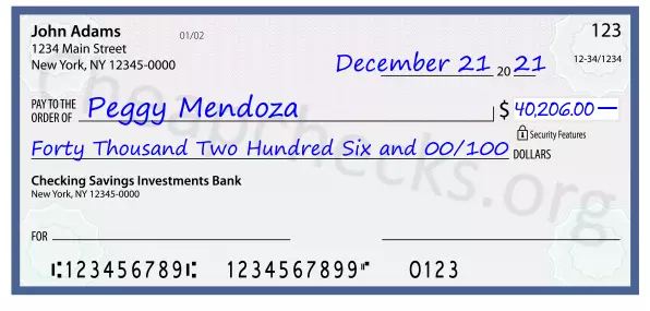 Forty Thousand Two Hundred Six and 00/100 filled out on a check