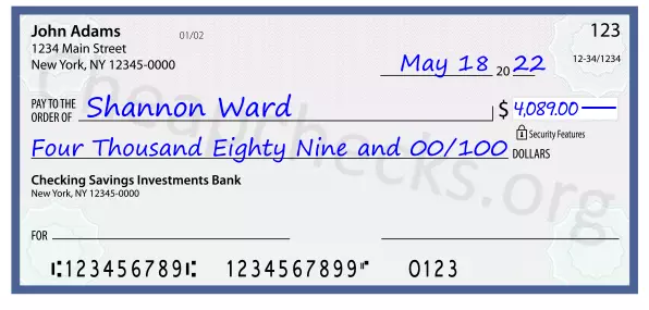 Four Thousand Eighty Nine and 00/100 filled out on a check