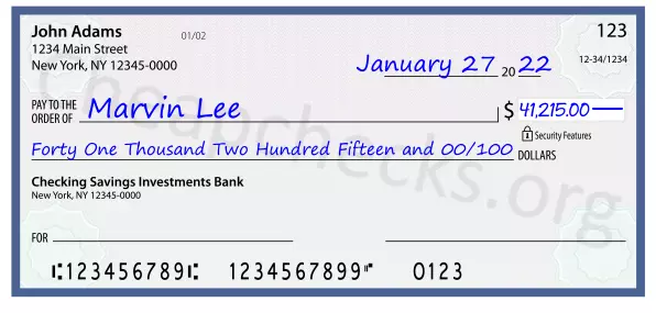 Forty One Thousand Two Hundred Fifteen and 00/100 filled out on a check