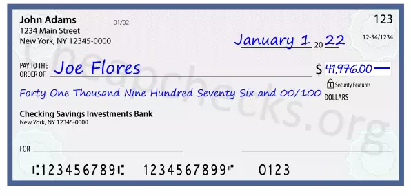 Forty One Thousand Nine Hundred Seventy Six and 00/100 filled out on a check