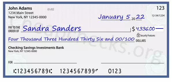 Four Thousand Three Hundred Thirty Six and 00/100 filled out on a check